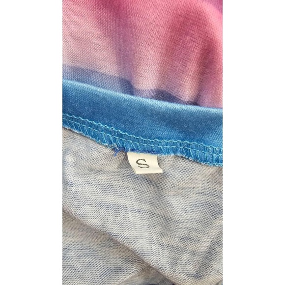 NWOT Bright Rainbow Striped V Neck Short Sleeve Modern Shirt Womens Small - Picture 5 of 5